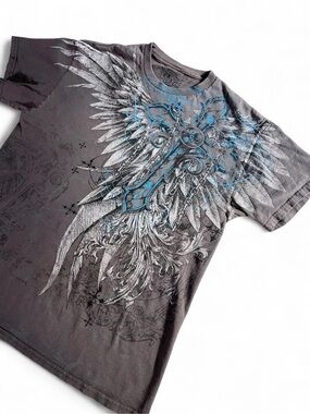 Vintage Y2K MMA Gothic Cross Wings Graphic T-Shirt Emo Grunge Skater Streetwear
